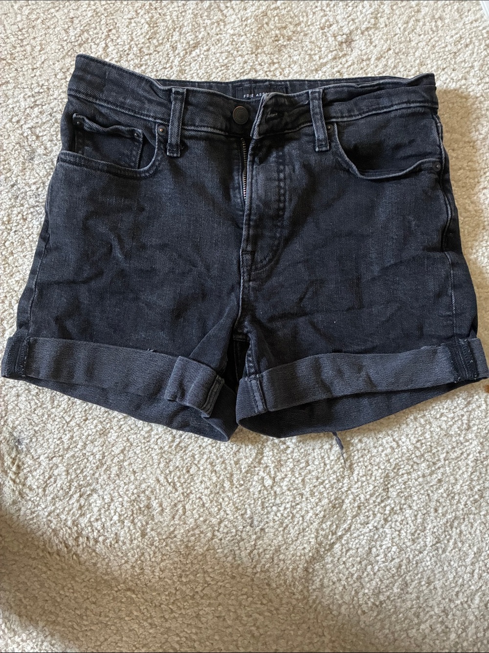 Classic Black Rolled-Cuff Denim Shorts